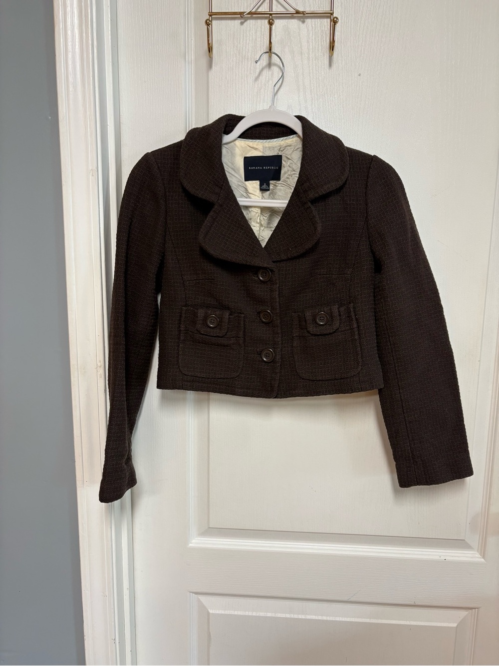 Banana Republic Dark Brown Cropped Tweed Blazer
